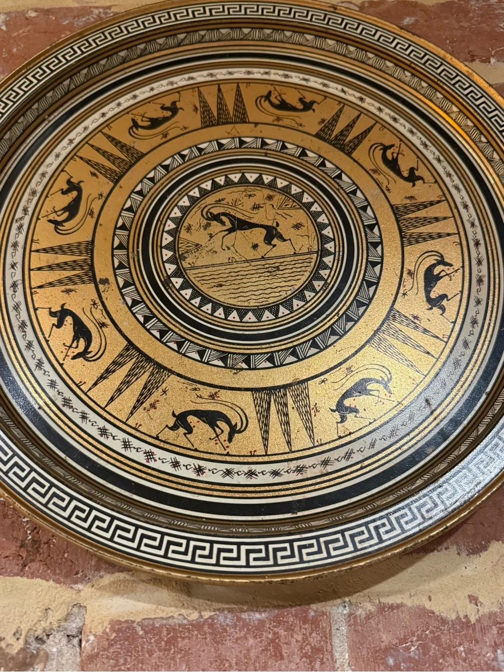 Hand Crafted Black and Gold Greek Motif Decorative Wall Plate